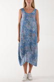 Denim Flower Bouquet Sleeveless Linen Dress For Women ONE SIZE - Dropwear