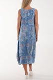 Khaki Flower Bouquet Sleeveless Linen Dress For Women ONE SIZE - Dropwear