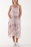 Flower Bouquet Sleeveless Linen Dress For Women  - Dropwear
