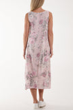 Flower Bouquet Sleeveless Linen Dress For Women  - Dropwear