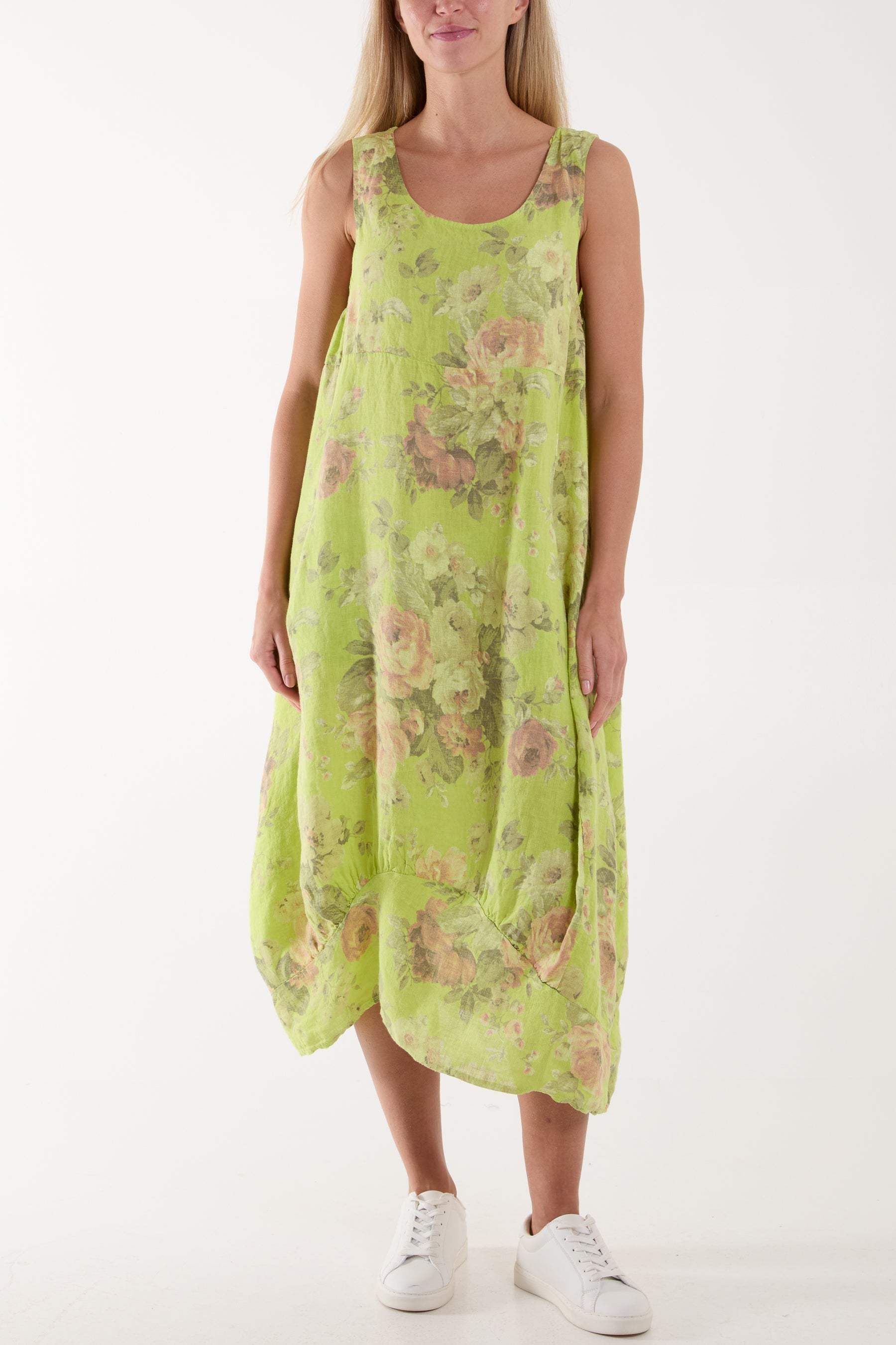 Flower Bouquet Sleeveless Linen Dress For Women  - Dropwear