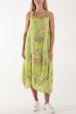 Flower Bouquet Sleeveless Linen Dress For Women  - Dropwear