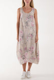 Stone Flower Bouquet Sleeveless Linen Dress For Women ONE SIZE - Dropwear