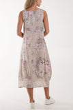 White Flower Bouquet Sleeveless Linen Dress For Women ONE SIZE - Dropwear