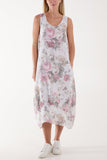 Blush Flower Bouquet Sleeveless Linen Dress For Women ONE SIZE - Dropwear