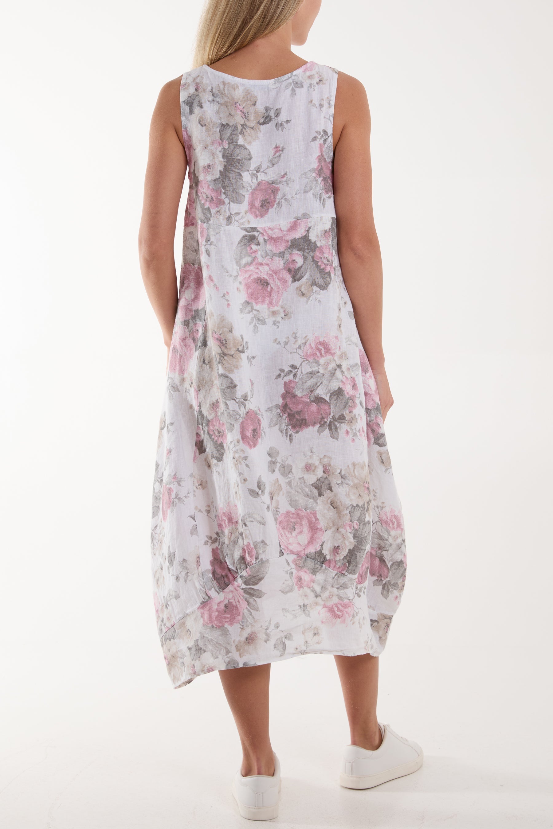 Lime Flower Bouquet Sleeveless Linen Dress For Women ONE SIZE - Dropwear