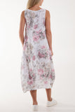 Lime Flower Bouquet Sleeveless Linen Dress For Women ONE SIZE - Dropwear