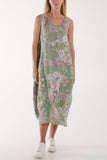 Flower Bouquet Sleeveless Linen Dress For Women  - Dropwear