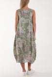 Flower Bouquet Sleeveless Linen Dress For Women  - Dropwear
