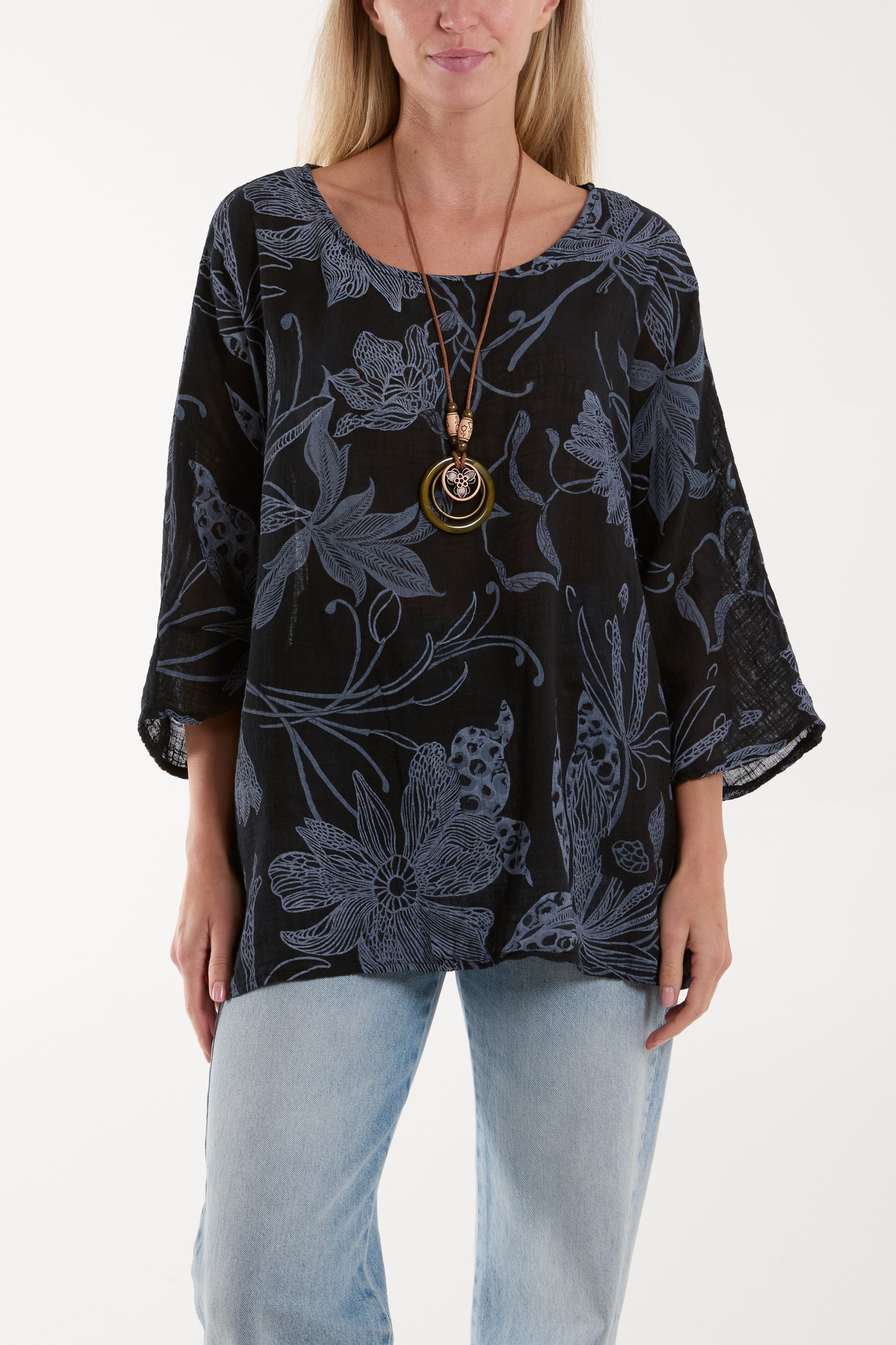 Necklace Botanical Flower Cotton Top For Women  - Dropwear