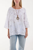 White Necklace Botanical Flower Cotton Top For Women ONE SIZE - Dropwear
