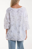 Navy Necklace Botanical Flower Cotton Top For Women ONE SIZE - Dropwear