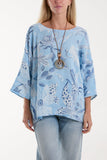 Denim Necklace Botanical Flower Cotton Top For Women ONE SIZE - Dropwear