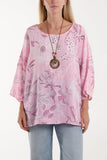 Turquoise Necklace Botanical Flower Cotton Top For Women ONE SIZE - Dropwear