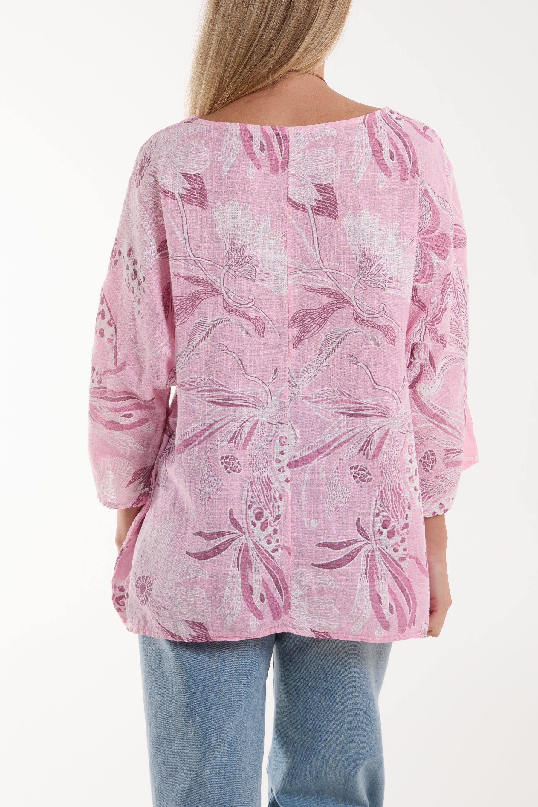 Light Blue Necklace Botanical Flower Cotton Top For Women ONE SIZE - Dropwear