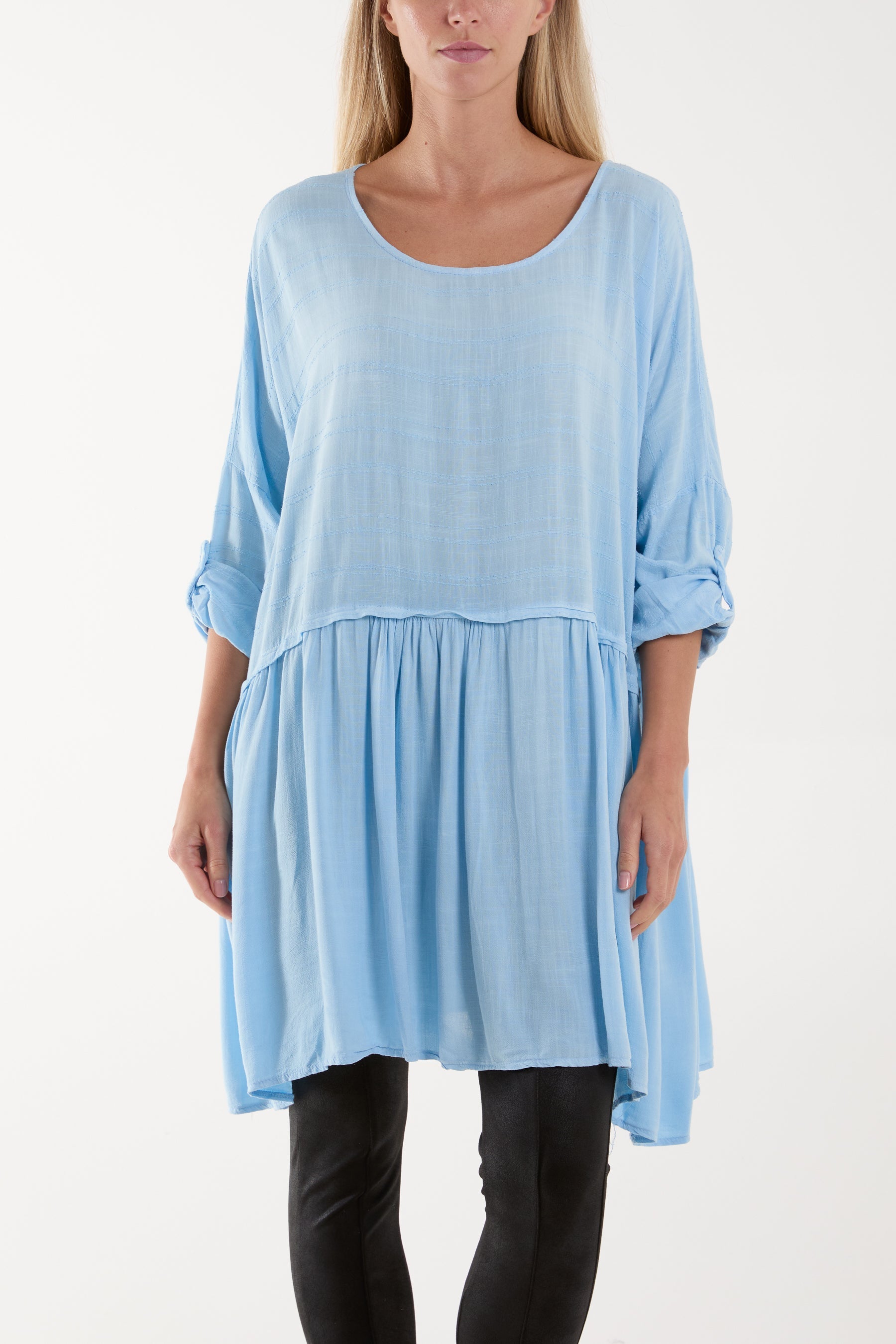 Beige Texture Stripe Asymmetric Hem Top For Women ONE SIZE - Dropwear