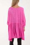 Hot Pink Texture Stripe Asymmetric Hem Top For Women ONE SIZE - Dropwear