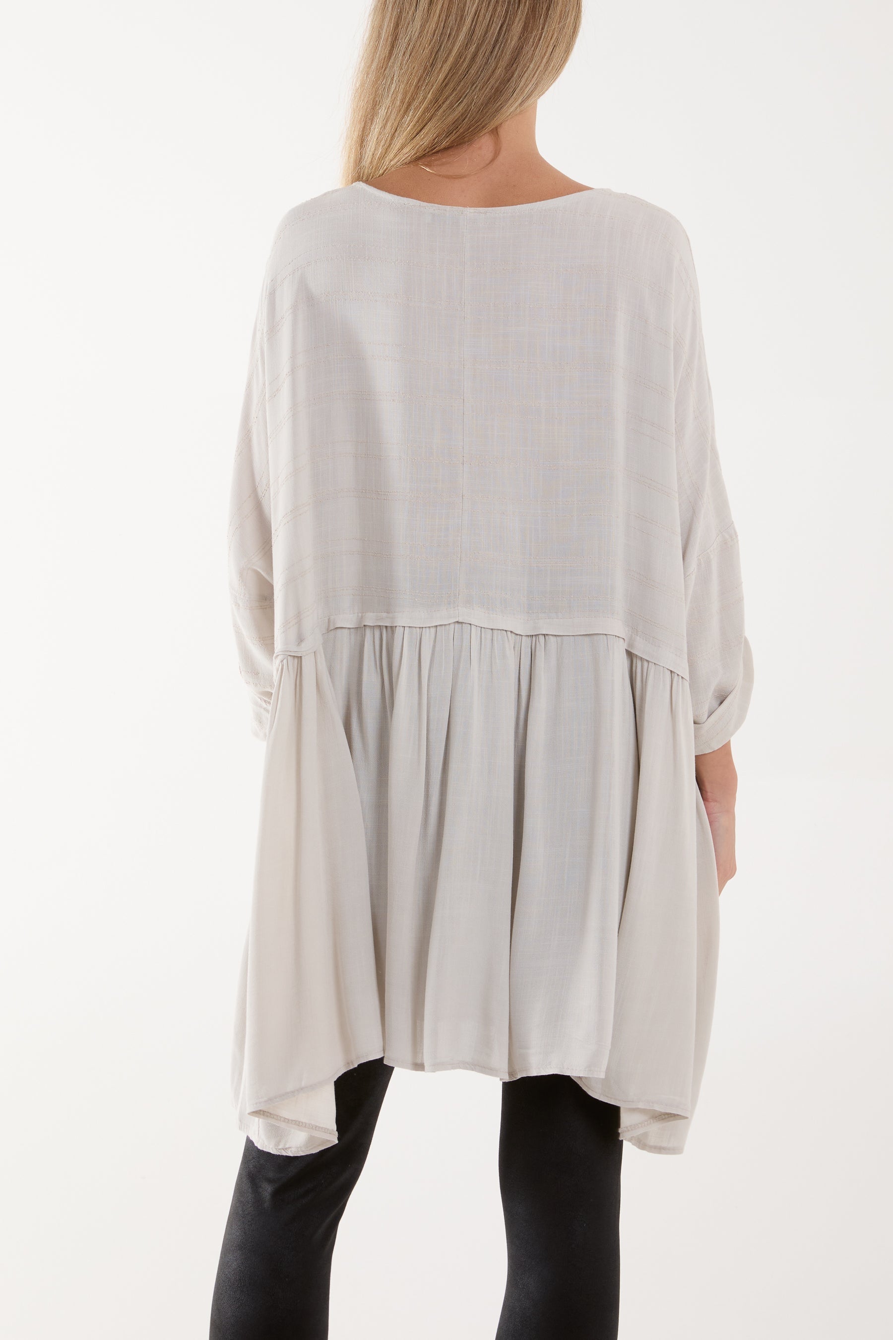 Light Blue Texture Stripe Asymmetric Hem Top For Women ONE SIZE - Dropwear
