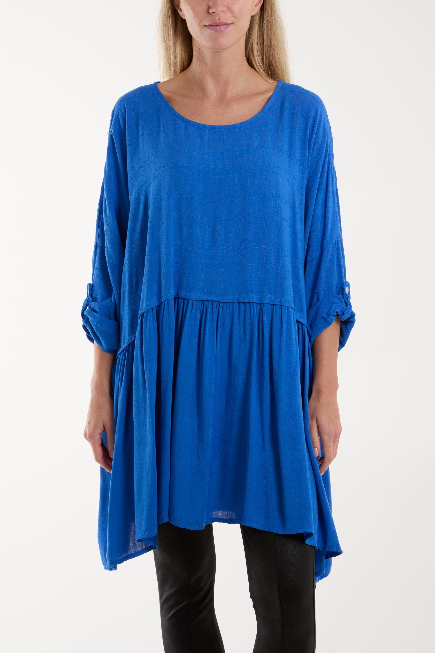 Texture Stripe Asymmetric Hem Top For Women  - Dropwear