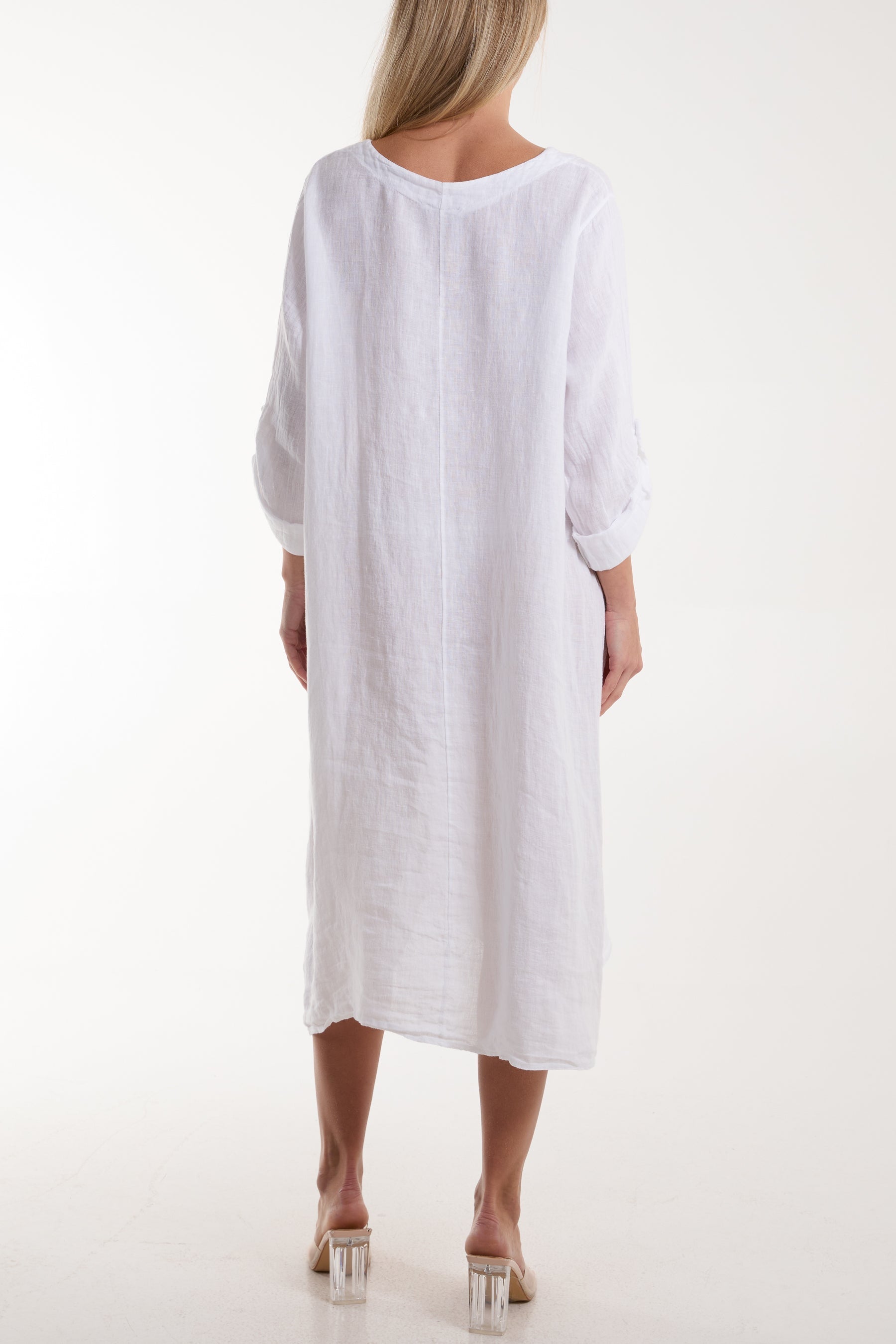 Linen Tied Hem Pockets Dress For Women  - Dropwear