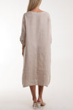 White Linen Tied Hem Pockets Dress For Women ONE SIZE - Dropwear