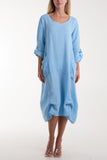 Lime Linen Tied Hem Pockets Dress For Women ONE SIZE - Dropwear