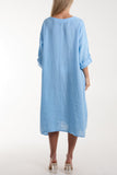 Light Blue Linen Tied Hem Pockets Dress For Women ONE SIZE - Dropwear
