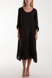 Linen Tied Hem Pockets Dress For Women  - Dropwear