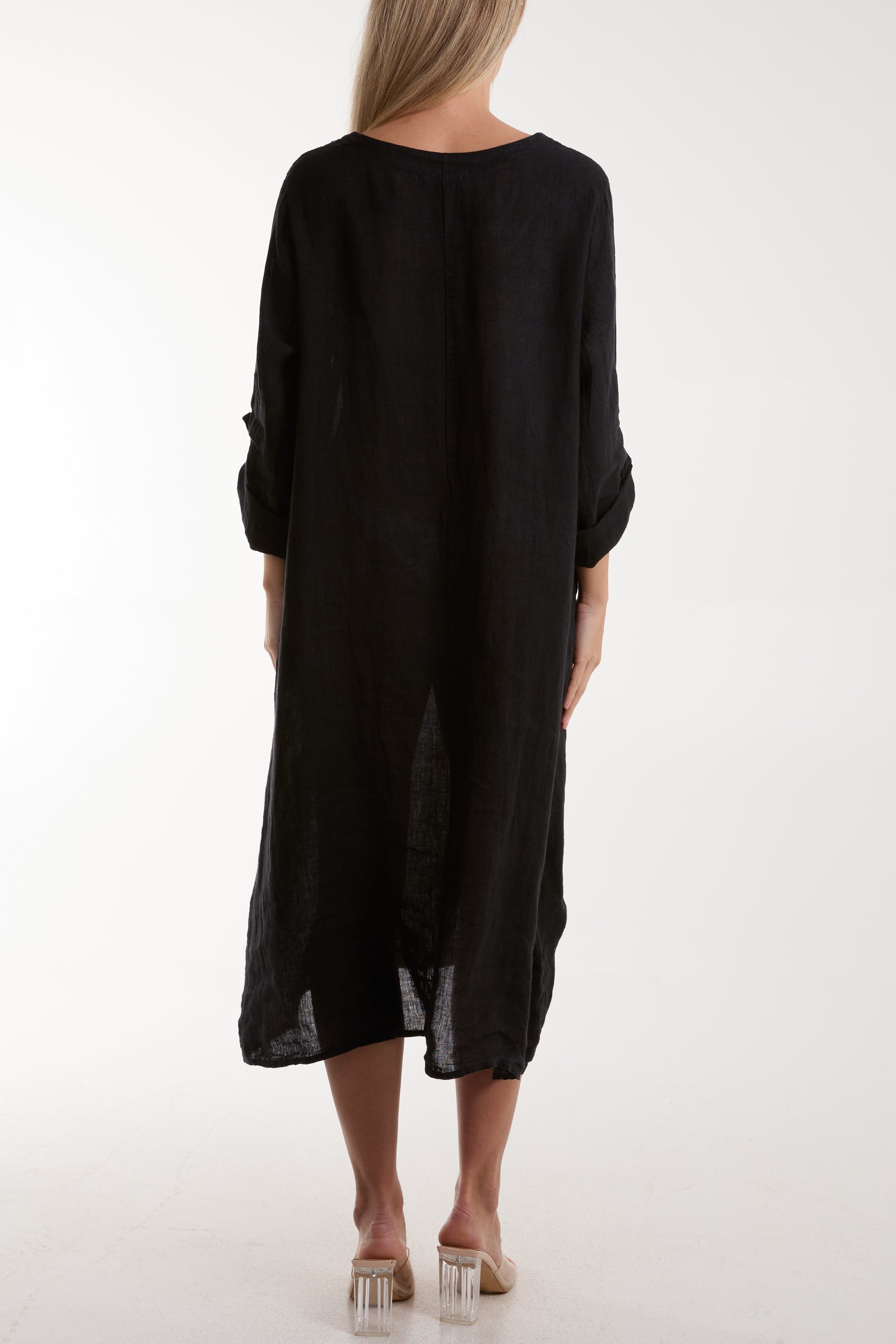 Linen Tied Hem Pockets Dress For Women  - Dropwear