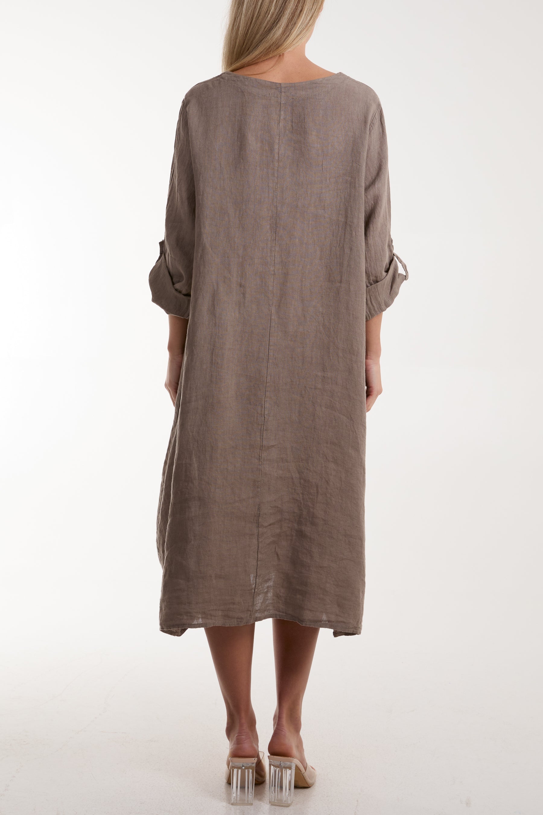 Linen Tied Hem Pockets Dress For Women  - Dropwear