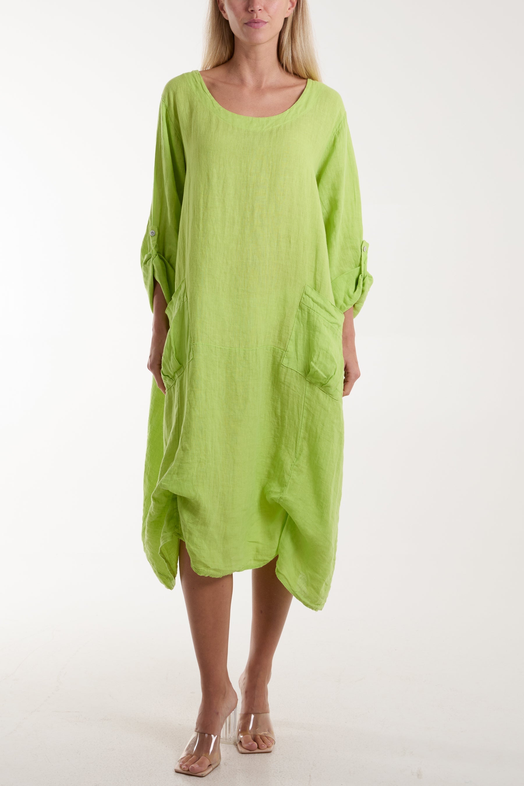 Linen Tied Hem Pockets Dress For Women  - Dropwear