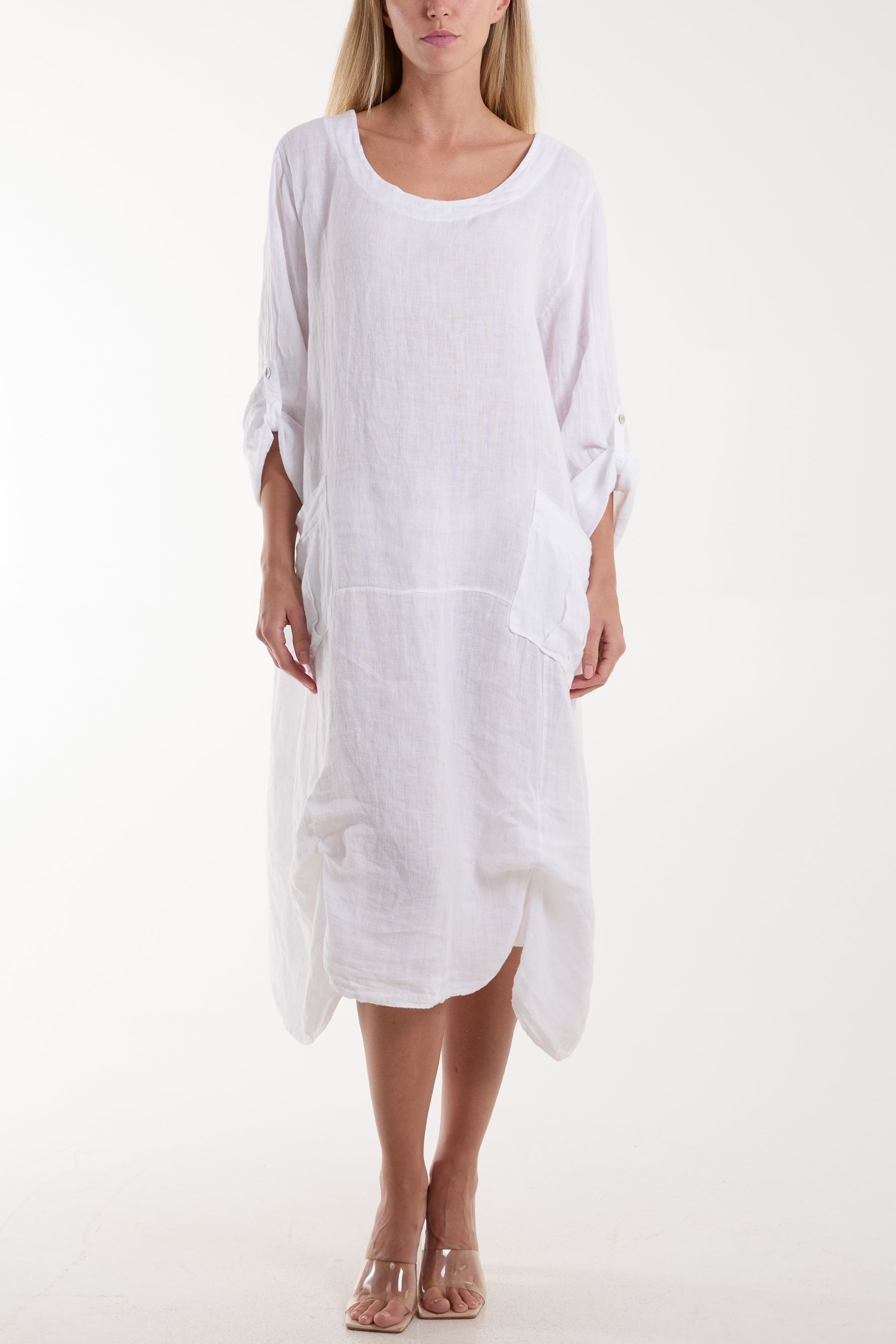Linen Tied Hem Pockets Dress For Women  - Dropwear