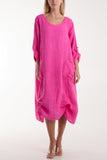 Khaki Linen Tied Hem Pockets Dress For Women ONE SIZE - Dropwear