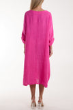 Fuchsia Linen Tied Hem Pockets Dress For Women ONE SIZE - Dropwear