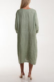 Black Linen Tied Hem Pockets Dress For Women ONE SIZE - Dropwear
