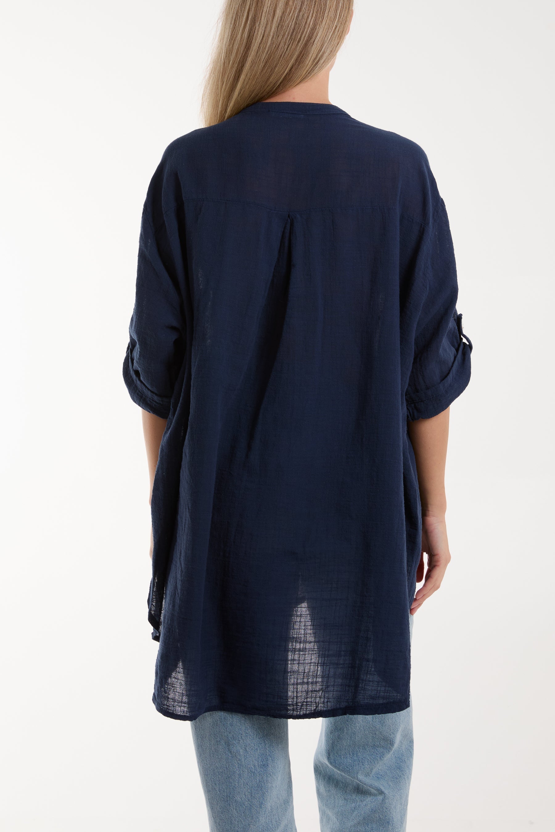 Grandad Collar Cotton Shirt For Women  - Dropwear