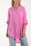 Denim Grandad Collar Cotton Shirt For Women ONE SIZE - Dropwear