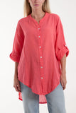 Light Khaki Grandad Collar Cotton Shirt For Women ONE SIZE - Dropwear
