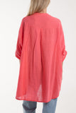 Hot Pink Grandad Collar Cotton Shirt For Women ONE SIZE - Dropwear