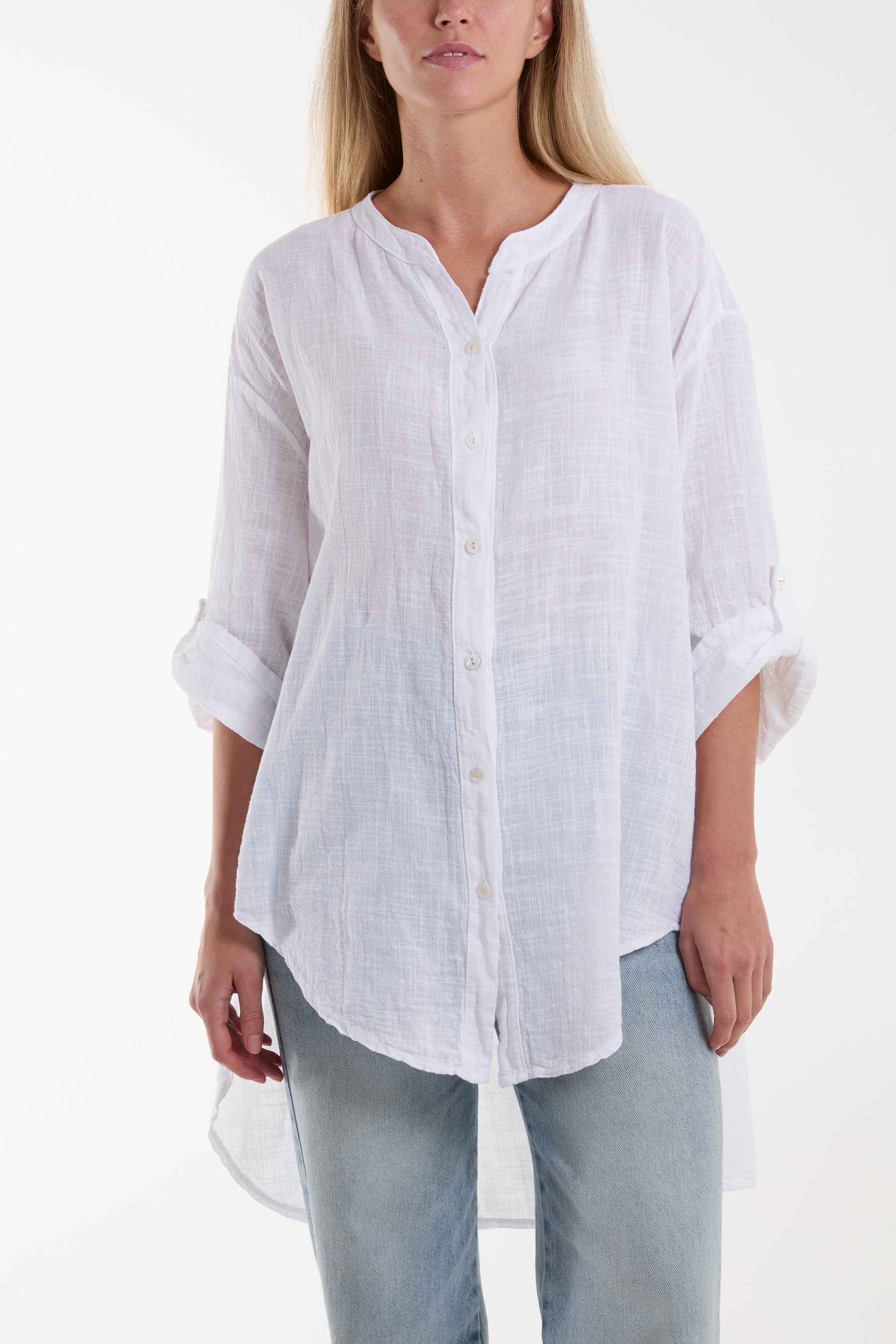 Lime Grandad Collar Cotton Shirt For Women ONE SIZE - Dropwear
