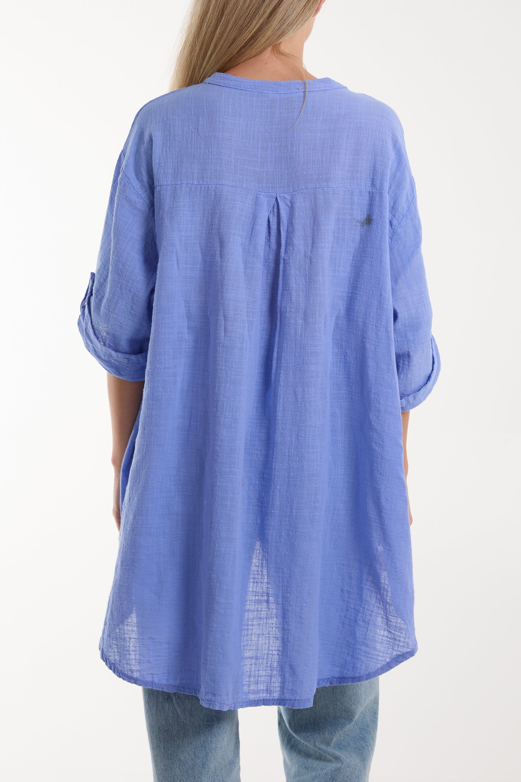 Grandad Collar Cotton Shirt For Women  - Dropwear