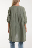 Grandad Collar Cotton Shirt For Women  - Dropwear