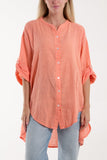 Stone Grandad Collar Cotton Shirt For Women ONE SIZE - Dropwear
