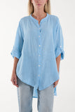 Coral Grandad Collar Cotton Shirt For Women ONE SIZE - Dropwear