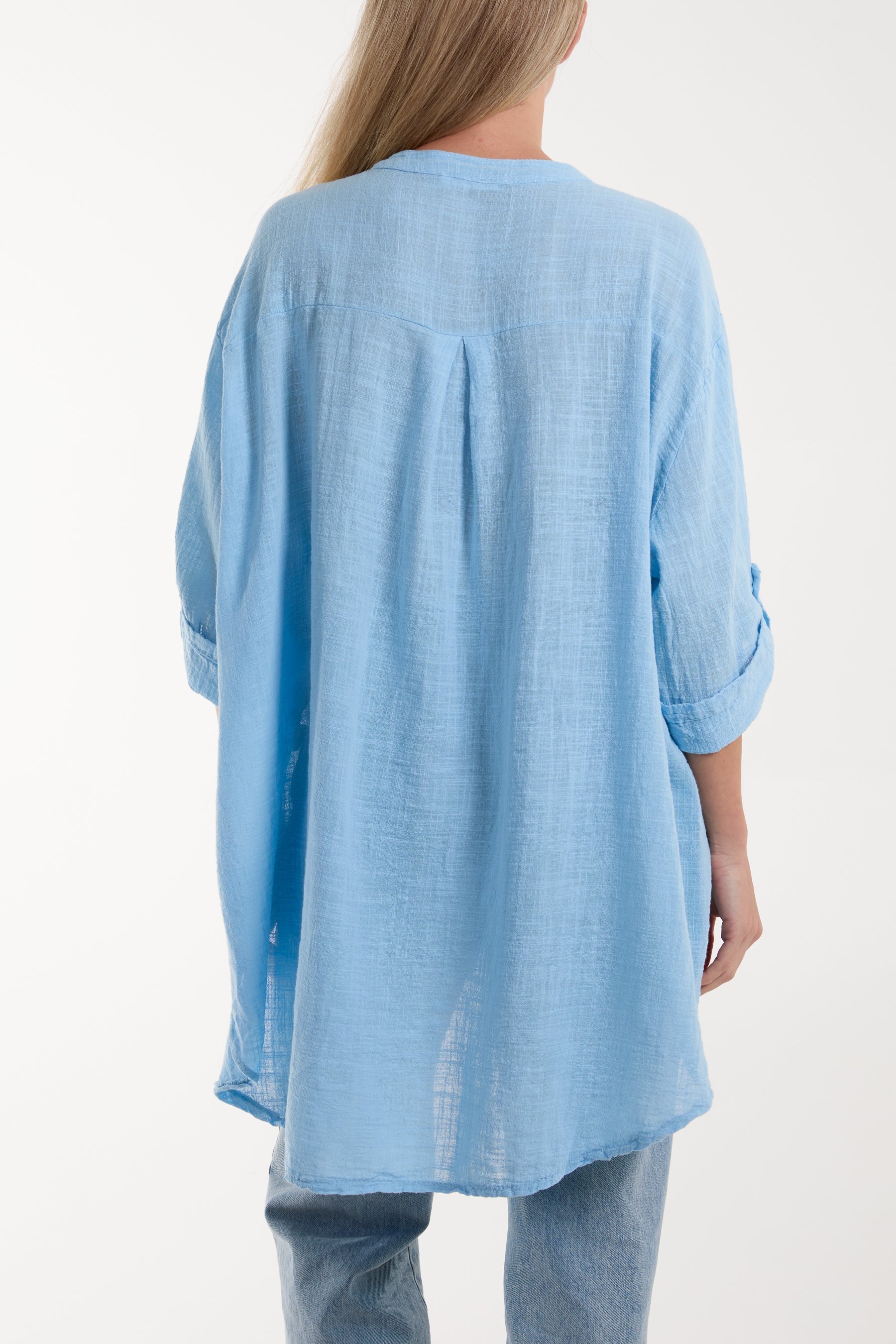 White Grandad Collar Cotton Shirt For Women ONE SIZE - Dropwear