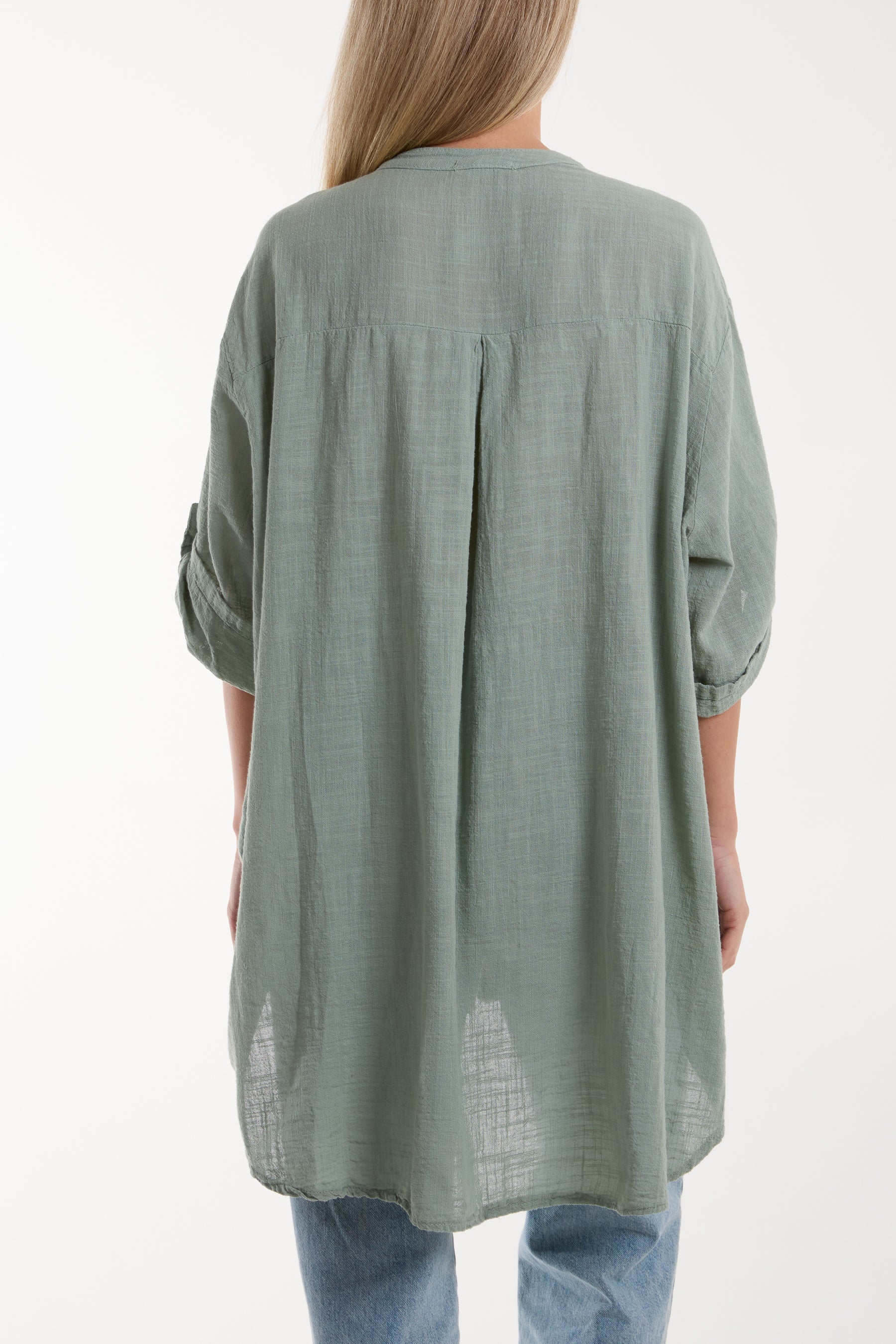 Orange Grandad Collar Cotton Shirt For Women ONE SIZE - Dropwear