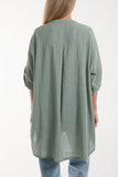 Orange Grandad Collar Cotton Shirt For Women ONE SIZE - Dropwear