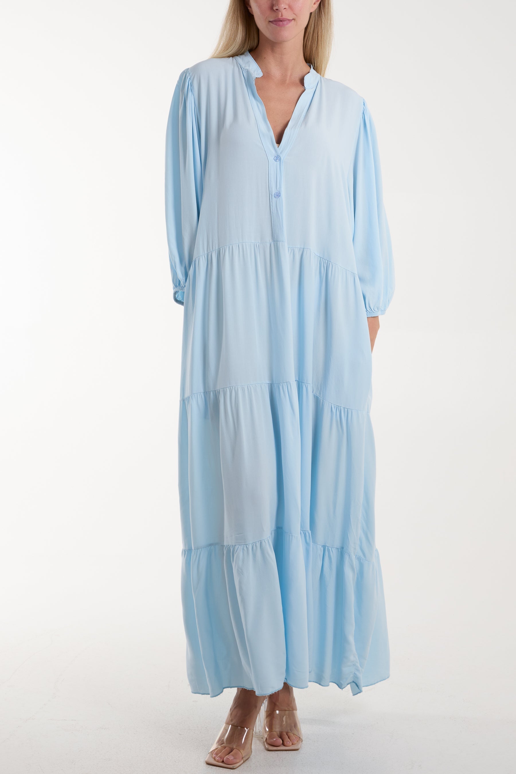 Apple Green Tiered Maxi Shirt Dress For Women ONE SIZE - Dropwear