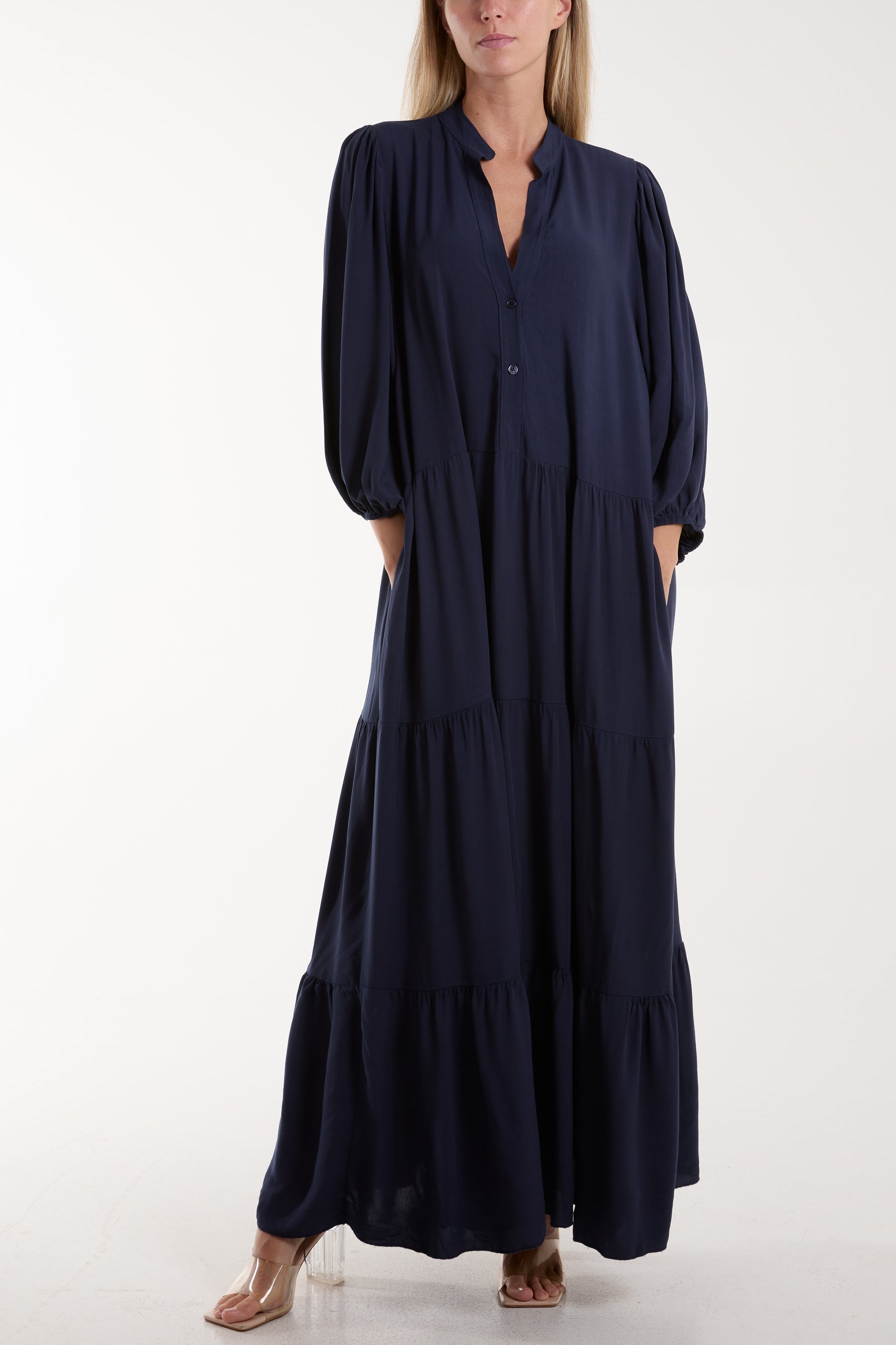 Tiered Maxi Shirt Dress For Women  - Dropwear