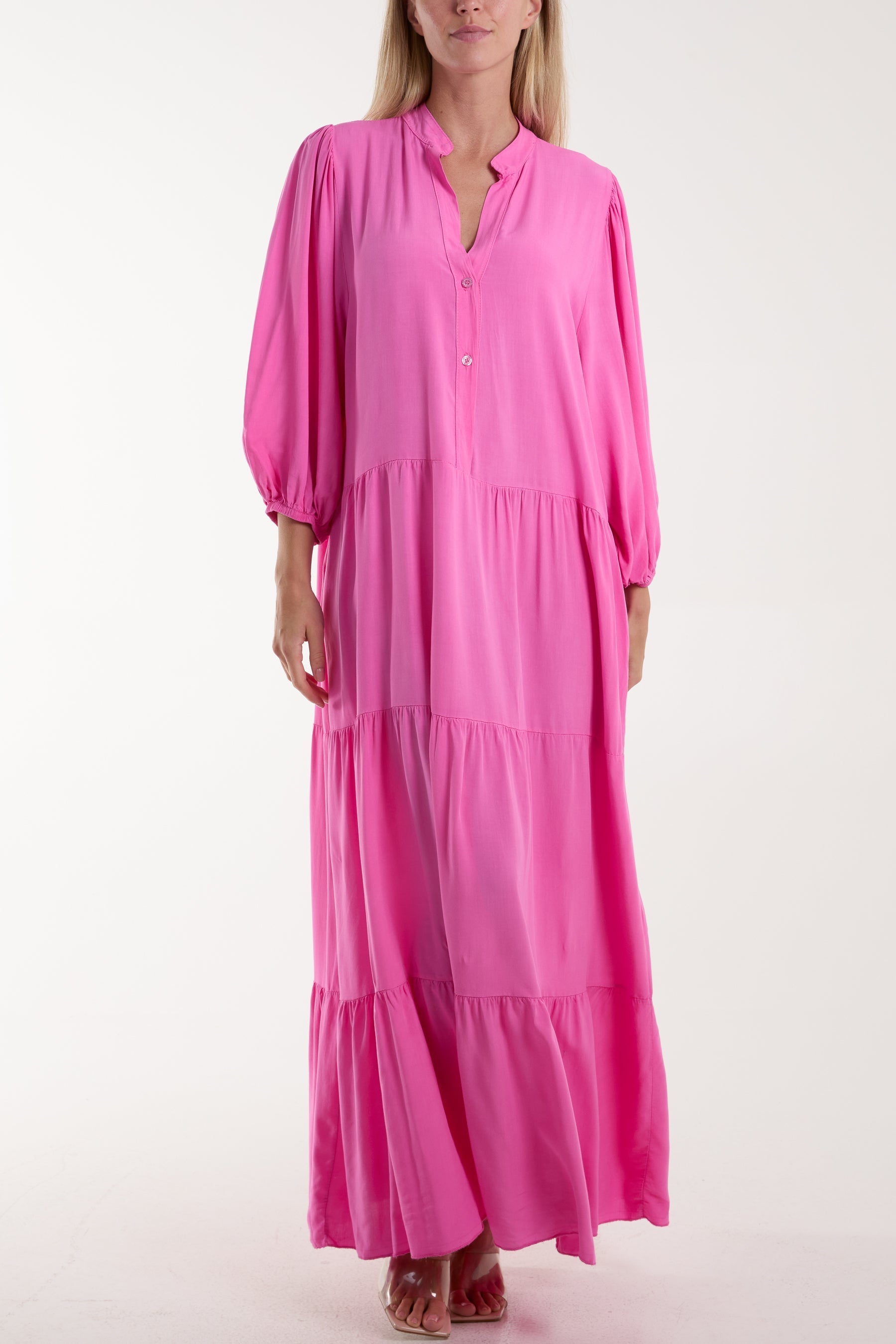 Khaki Tiered Maxi Shirt Dress For Women ONE SIZE - Dropwear